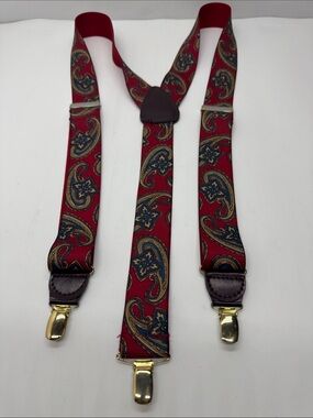 True Vintage COS west Germany Red Paisley Men's Suspenders with Gold Clips #0136